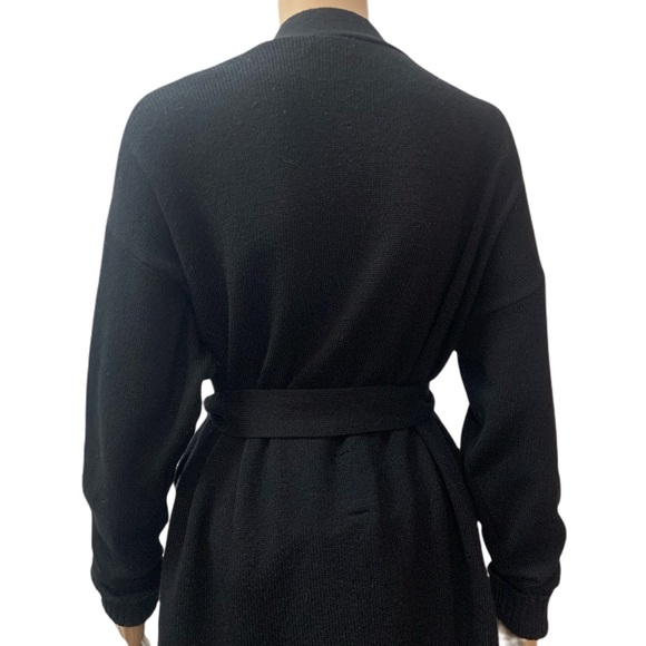 Sandro Paris Black Belted Wool Cashmere Long Sleeve V Neck Long Cardigan Sweater - Picture 10 of 16
